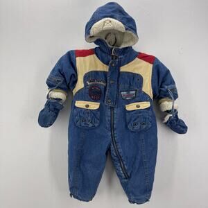 VTG Giacca Winter Baby Bodysuit 18MOS Blue Jeans Retro Classic Adorable